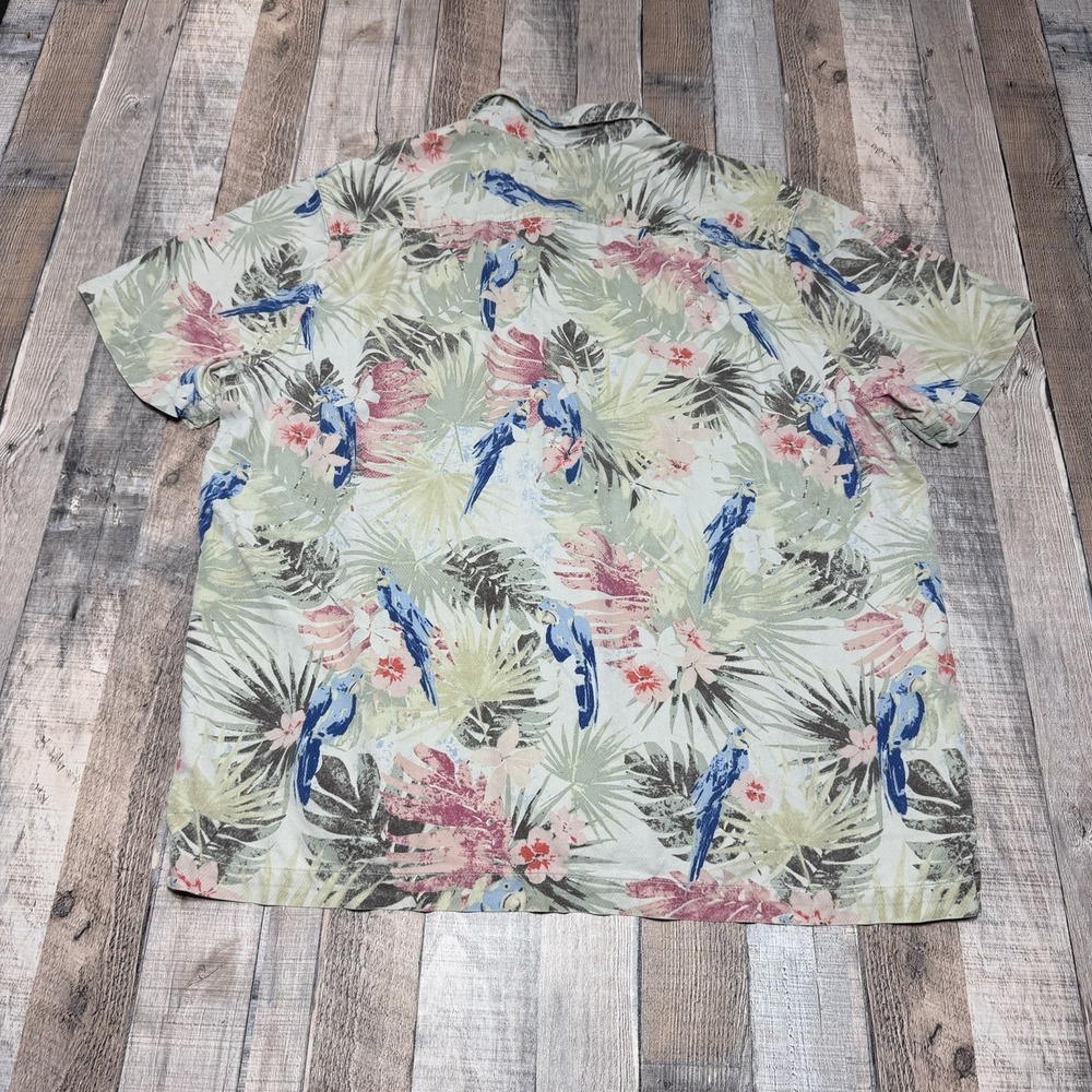 Tommy Bahama Shirt Men XL 100% Silk Hawaiian Green Tropical Parrot Camp Aloha - Picture 4 of 7